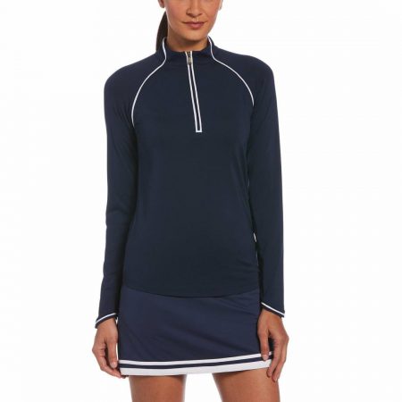 Womens Tennis & Padel | Original Penguin Long Sleeve Quarter Zip Tennis Shirt In Black Iris