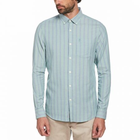 Mens Shirts | Original Penguin Vertical Stripe Printed Shirt In Oil Blue